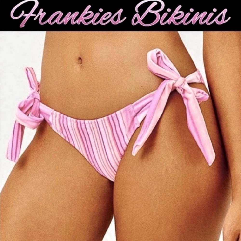 Frankies Bikinis Harlow Velvet Pink Stripe Bikini Bottom NWT L